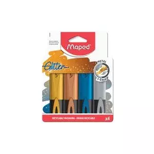 Marķieris Maped Textmarker GLITTER METAL 4 gab. kaltveida galu 1,0–5,0 mm ar klipšu