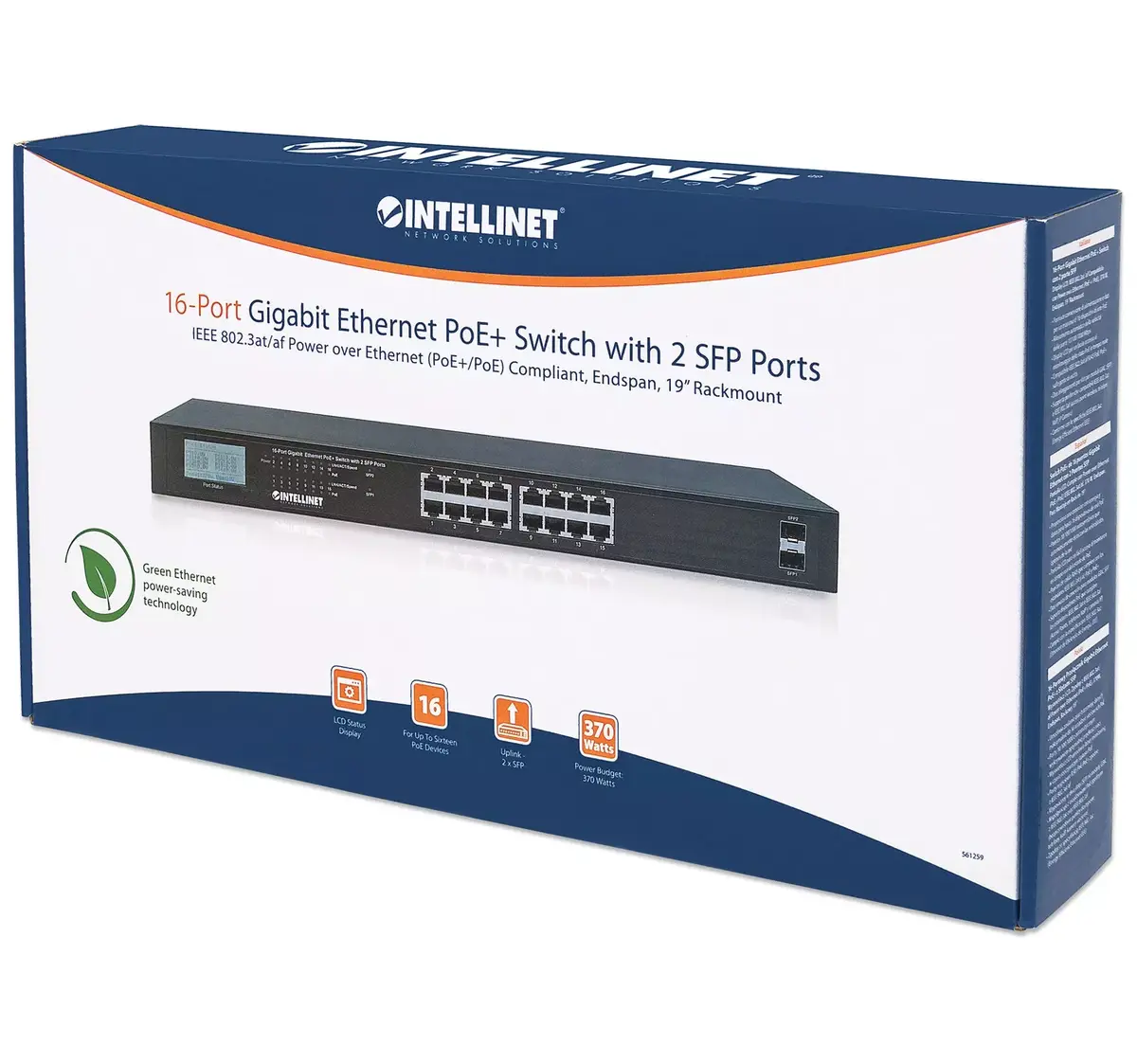 Неуправляемый коммутатор Intellinet 16-портовый Gigabit Ethernet PoE+ Photo 8