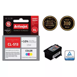 Картридж ActiveJet AC-513R совместимый с Canon CL-513, 15 мл красителя, XL высокая ёмкость, цветной (C/M/Y), восстановленный премиум