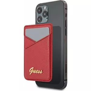 Phone Wallet Card Slot GUESS GUWMSSASLRE MagSafe Saffiano red, leather card holder for MagSafe-compatible iPhone