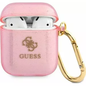 Aizsargvākis GUESS priekš AirPods 1/2 — Glitter Collection, rozā (GUE1096PNK)