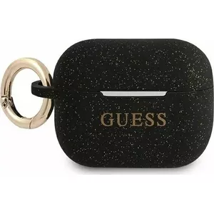 Aizsargvaksts silikona ar mirdzumu GUESS GUAPSGGEK priekš AirPods Pro, melns