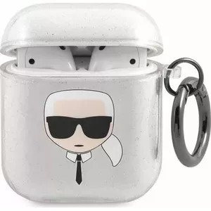 Aizsargvāciņš AirPods Karl Lagerfeld sudraba ar mirdzumu un Karl's Head dizainu