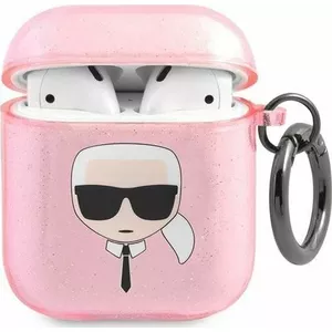 Protective Case Karl Lagerfeld KLD748PNK Glitter Karl's Head for Apple AirPods 1/2 Pink