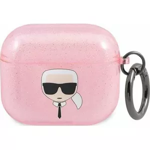 Aizsargmaciņš AirPods 3 Karl Lagerfeld KLD752PNK rozā ar mirdzumu un Karl's Head dizainu
