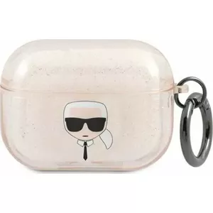 Protective AirPods Pro case Karl Lagerfeld KLAPUKHGD Gold Glitter with Karl's Head design