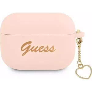 Silikona maciņš GUESS Apple AirPods Pro — rozā ar sirds piekariņu (GUAPLSCHSP)