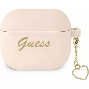 Protective silicone cover for AirPods 3 by GUESS with pink charm heart, model GUE1577PNK