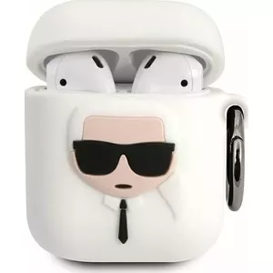 Karl Lagerfeld Silicone Ikonik aizsargmaciņš AirPods 1/2 austiņām, balts
