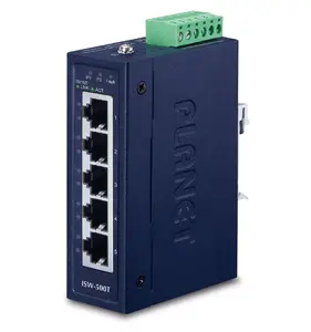Tīkla slēdzis PLANET ISW-500T, nevadāms 5 porti Fast Ethernet (10/100), 12–48V, zils