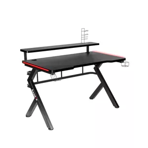 Игровой стол Huzaro Hero 5.0 RGB — прямоугольная столешница MDF 1200×600×695 мм, RGB-подсветка, USB-хаб, карбоновый рисунок, стальная рама