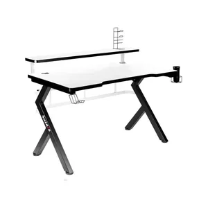Gaming table Huzaro Hero 5.0 White Black, rectangular MDF top 1200×600×695 mm, 25 mm thickness, aluminium frame, headphone hook