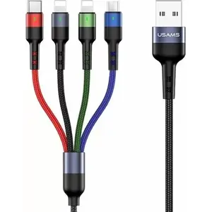 Cable usams 63757-uniw USB-A to USB-C, microUSB and 2× Lightning, 3 m, black