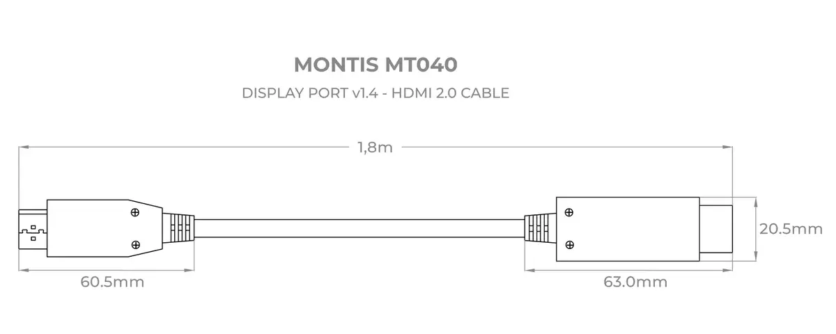 MONTIS MT040 DisplayPort v1.4 uz HDMI v2.0 kabelis Photo 4
