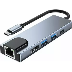 Docking station Tech-Protect V3-HUB 5-in-1 Gray — multiport USB-C hub with 5 functions