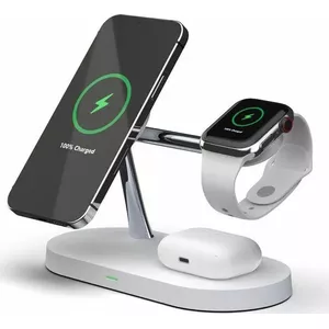 Индукционное 3-в-1 зарядное устройство Tech-Protect A12 белое для смартфона, наушников, умных часов