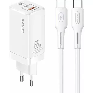Сетевое зарядное устройство usams MT 2xUSB-C 65W GaN с кабелем USB-C на USB-C 100W