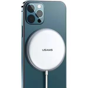 Беспроводная индукционная зарядка usams US-CD160 15W алюминиевая для iPhone 12, серебристая