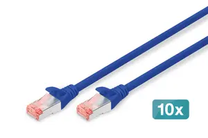 DIGITUS CAT 6 S/FTP plākstera kabelis 0.5 m zils RJ-45 vīrietis pret RJ-45 vīrietis 10 gabali DK-1644-005-B-10