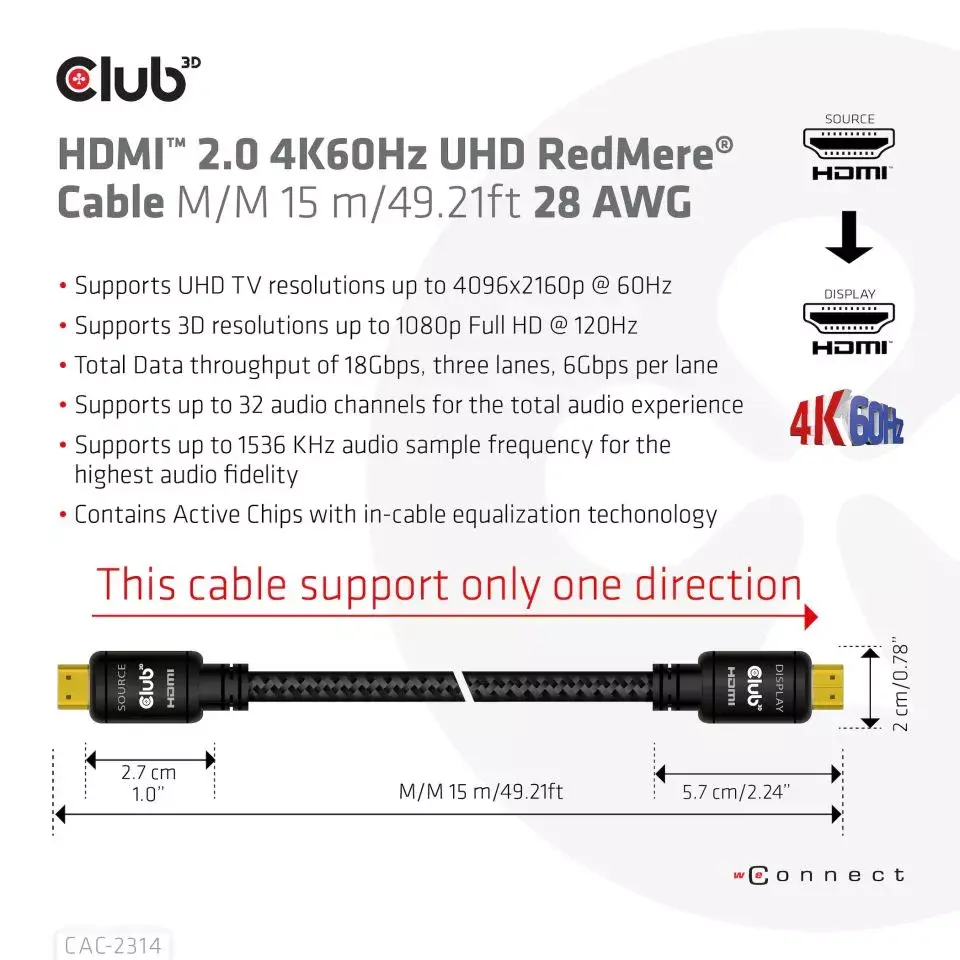 HDMI kabelis CLUB3D 4K60Hz RedMere Photo 7