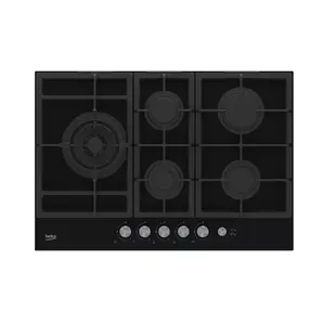 Built-in gas hob BEKO HILL 75235 S, 75 cm, black, 5 burners, front rotary controls