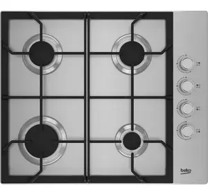 Встраиваемая газовая варочная панель BEKO HIBG64122SX, нержавеющая сталь, 61 см, 4 конфорки, ручные регуляторы