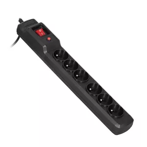 Сетевой фильтр ActiveJet COMBO 6GN 5M — 6 розеток Type E, кабель 5 м, 10 A, чёрный
