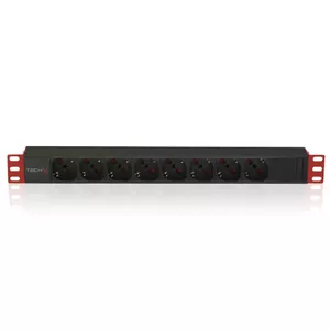 Techly Multi-Socket 8 Kontaktligzdas 19" Rack C14 Spraudnis 1 HE Melns Sarkans