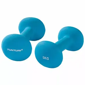 Fixed-weight dumbbells Tunturi Neoprene, cast iron with blue neoprene coating, 5 kg each, pack of 2