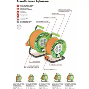 Retractable extension cable Acar PZ-4Z/OTM 3G1.0 20 m — 4‑slot, 3×1.0 mm², Type F plug, 10 A fuse, orange