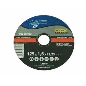 Abrasive cutting disc for aluminium MODECO MN-68-932 125 mm, pack of 25