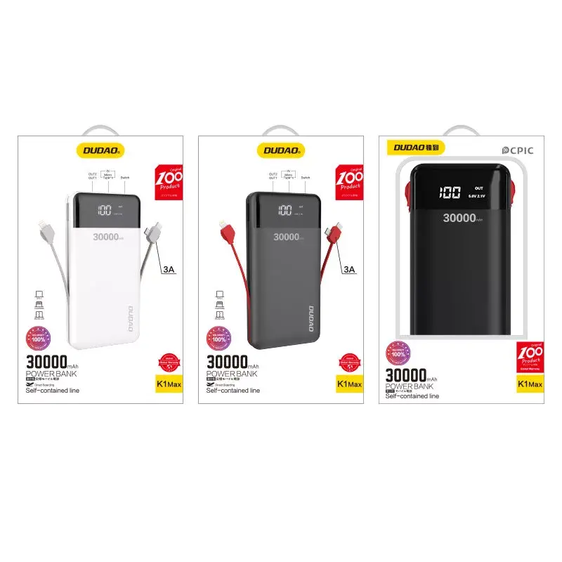 Dudao K1Max 30000mAh ārējais akumulators ar iebūvētiem kabeļiem Photo 3