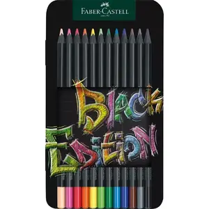 Faber-Castell Black Edition krāsu zīmuļi, 12 gabalu komplekts metāla kārbiņā