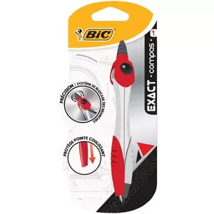 Bow compass BIC 935712, red/white, single-piece drawing compass for circles and arcs