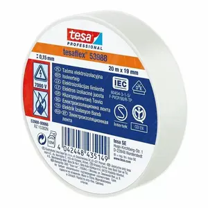 Tesa 53988 elektroizolācijas lente, PVC, 20 m x 19 mm, balta