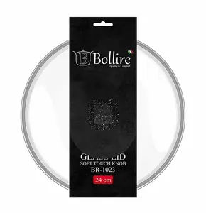 Stikla vāks 24 cm, BOLLIRE BR-1023 – rūdīts stikls, nerūsējošā tērauda maliņa, tvaika izvads