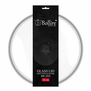 Glass Lid 28 cm BOLLIRE BR-1024 — tempered glass, stainless-steel rim, steam vent