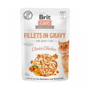 Влажный корм для кошек Brit Fillets in Gravy — индейка и лосось, пауч 85 г, влага 82%, белок 8%, жир 4%