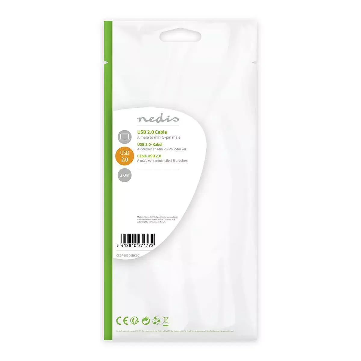 Nedis CCGP60300BK20 USB 2.0 Cable USB-A to Mini-USB B Photo 3