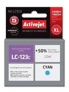 Ink cartridge ActiveJet AB-123CN compatible for Brother LC123C/LC121C, Cyan, High (XL) 10 ml
