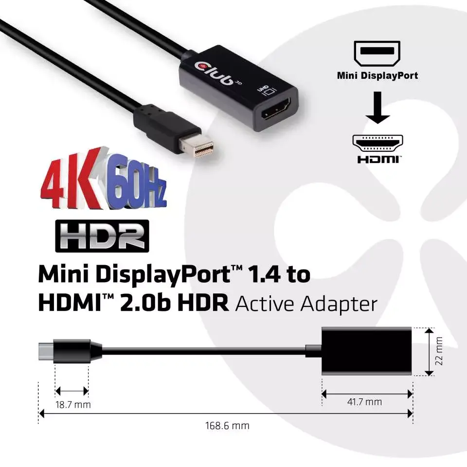 Active Adapter CLUB3D Mini DisplayPort 1.4 to HDMI 2.0b Photo 3