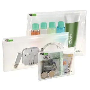 PVC transparent zip document pouch LEITZ Traveller Zip, pack of 3, 40 g each