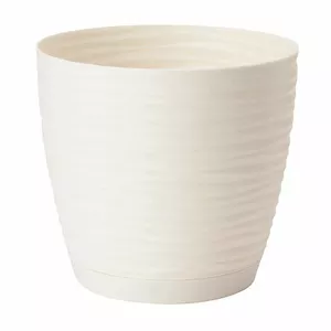 Flower pot FORM_PLASTIC 3000-001 — plastic pot with saucer, 11 cm, cream