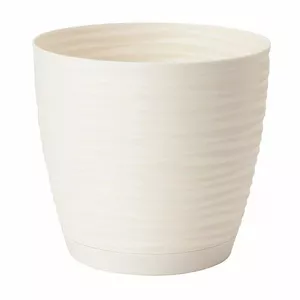 Flower pot FORM_PLASTIC model 3020-001, 15 cm cream with matching saucer