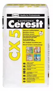 Ceresit CX5 ātri cietējošs cementa maisījums 25 kg – montāžas un remontam