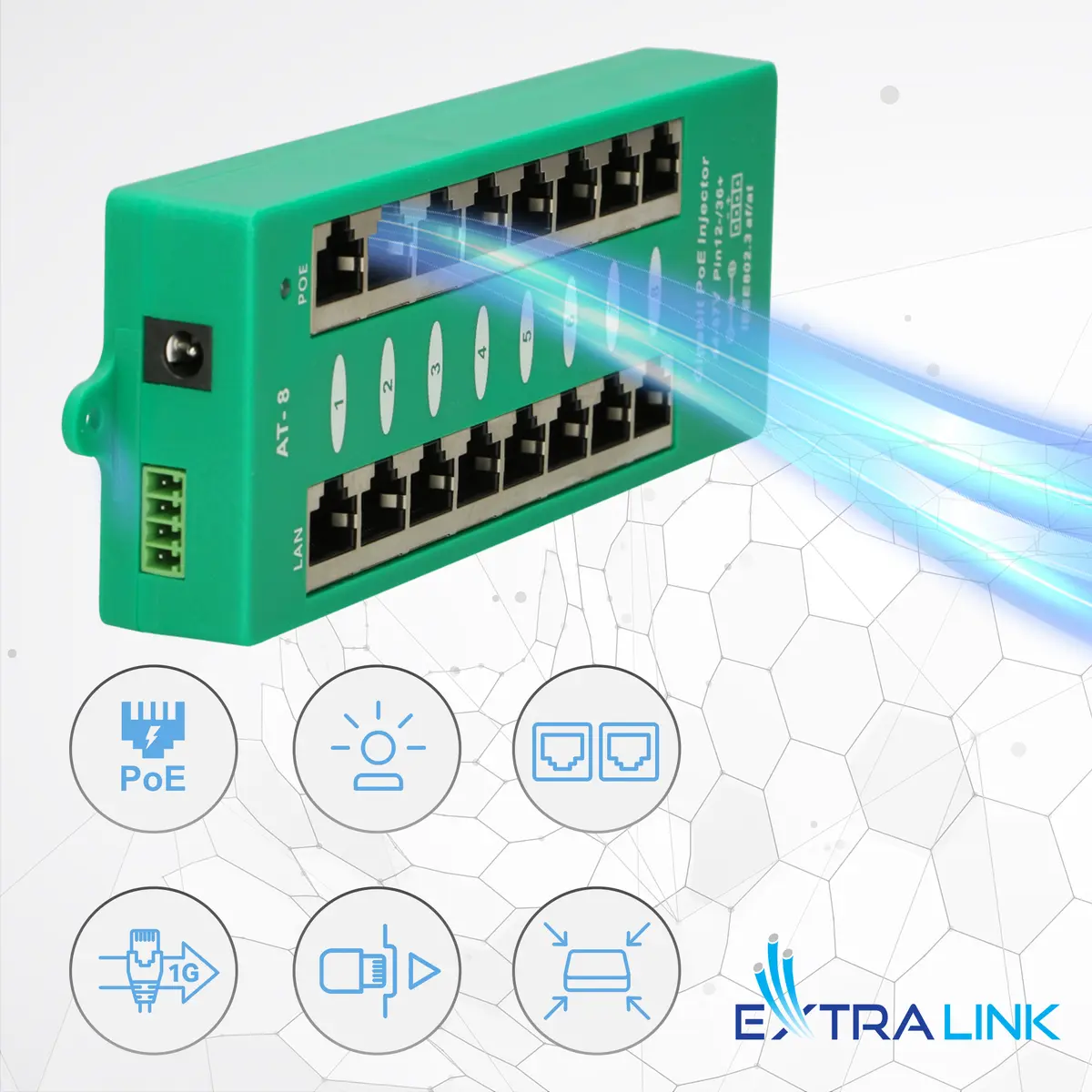 Extralink 8 portu gigabitu PoE inlektors Photo 15