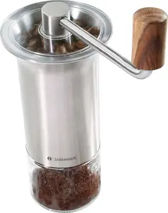 Coffee mill Zassenhaus BARISTA stainless steel body with glass bean hopper and manual crank