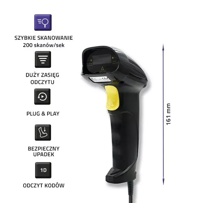 Svītrkodu lasītājs QOLTEC 1D Laser 50876 USB Photo 5