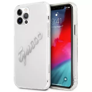 GUESS hardcase phone case for iPhone 12 Pro Max — transparent with vintage silver script