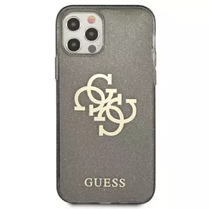 Жёсткий защитный чехол GUESS для iPhone 12 Pro Max (6.7") — чёрный с глиттером и крупным логотипом